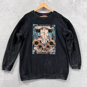 Rock and Roll Graphic‎ Sweatshirt Women's M Y2K Cow Flowers Cotton